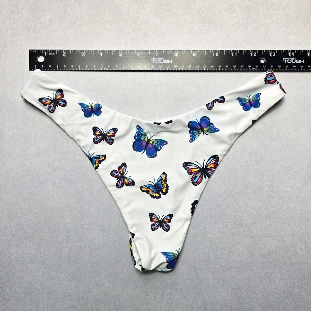 Zaful White Butterfly Thong Swim Beach Cheeky Flirty Boho‎ Bikini Bottom L Large